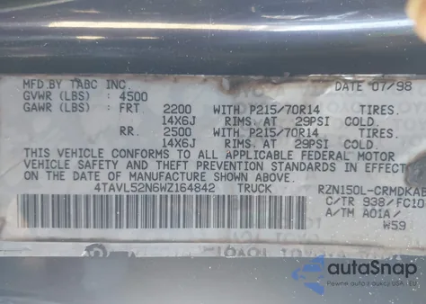 1998 Toyota Tacoma from USA, damaged, VIN 4TAVL52N6WZ164842